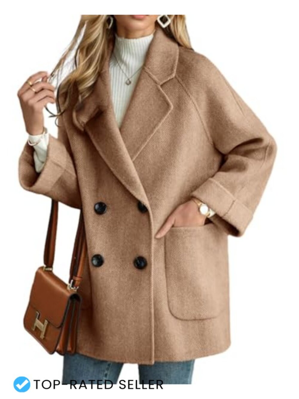 Wool Blend Peacoat Double Breasted Button Down Winter Overcoat